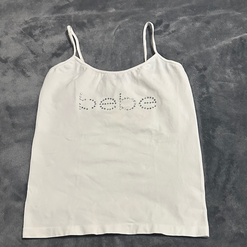 Bebe White Camisole with Embellished Logo